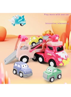 Swift 5 in 1 Double Decker Truck Vehicles Toys, Friction Power Transport Truck Car with Light and Sound, Birthday Eid Gifts for Boys Girls Pink  - Image 3