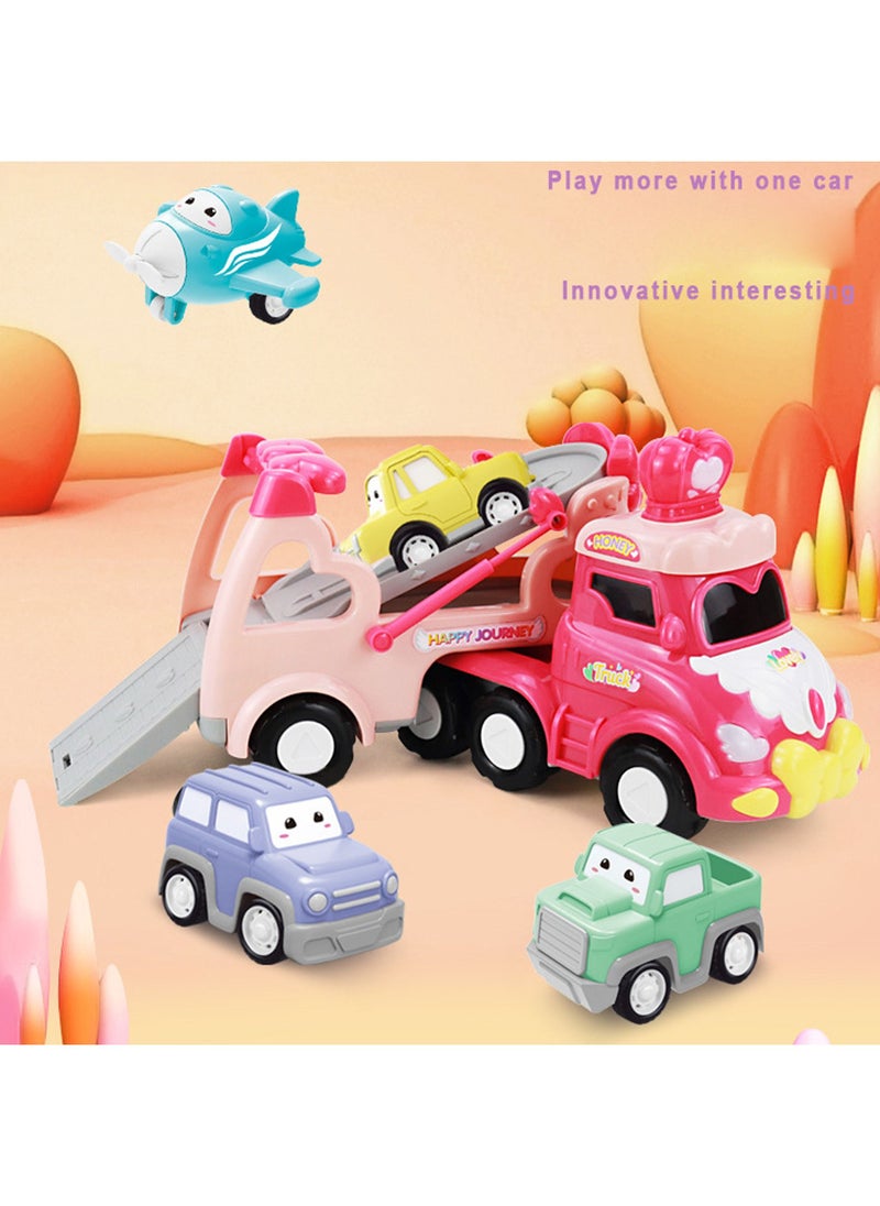 Swift 5 in 1 Double Decker Truck Vehicles Toys, Friction Power Transport Truck Car with Light and Sound, Birthday Eid Gifts for Boys Girls Pink  - Image 3