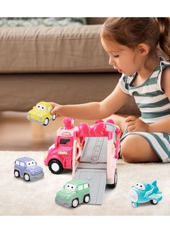 Swift 5 in 1 Double Decker Truck Vehicles Toys, Friction Power Transport Truck Car with Light and Sound, Birthday Eid Gifts for Boys Girls Pink  - Image 5