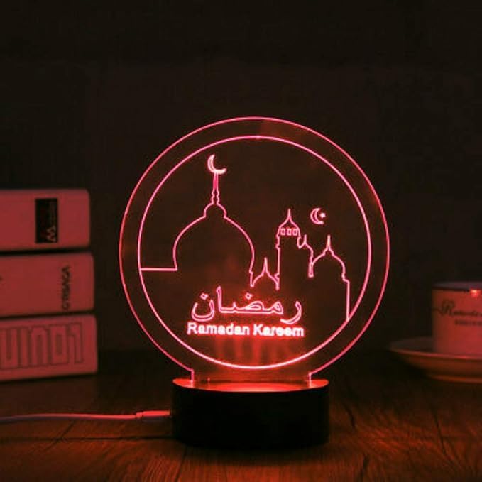 Al Raied ARS® 3D Ramadan Kareem Night Light LED Lamp - 7 Colors Touch USB Charge Desk Table Decoration - Image 3
