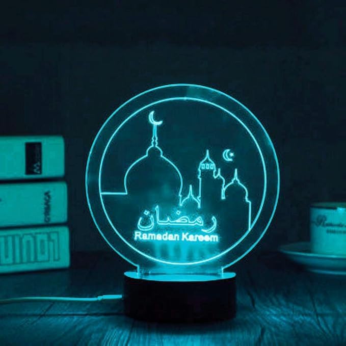 Al Raied ARS® 3D Ramadan Kareem Night Light LED Lamp - 7 Colors Touch USB Charge Desk Table Decoration - Image 4