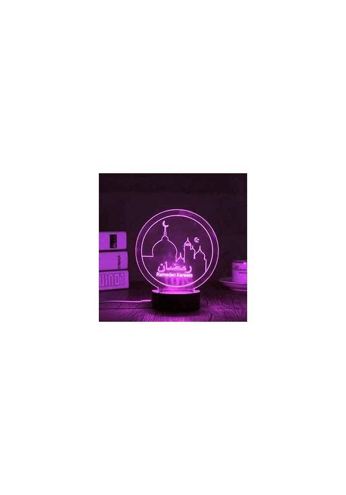 Al Raied ARS® 3D Ramadan Kareem Night Light LED Lamp - 7 Colors Touch USB Charge Desk Table Decoration - Image 1