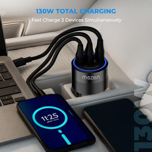 Amkette MOZEN by AMKETTE Drive Ultra 3 in 1 130W Car Charger/car Laptop Charger Fast Charging Type C 100W + USB-A + C 30W, Metallic Build, Advanced PowerSplit Safety Protocols, for Mobile, Tablets & Laptops - Image 2