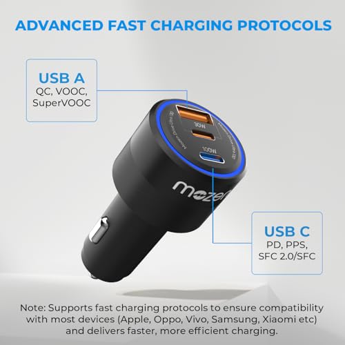 Amkette MOZEN by AMKETTE Drive Ultra 3 in 1 130W Car Charger/car Laptop Charger Fast Charging Type C 100W + USB-A + C 30W, Metallic Build, Advanced PowerSplit Safety Protocols, for Mobile, Tablets & Laptops - Image 3
