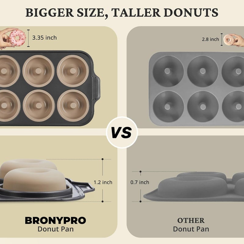 BRONYPRO Silicone Donut Pan for Baking with Metal Frame, 3.35 Inch Large doughnut pan,donut molds for baking Nonstick Non Toxic Bakeware for Oven, Brown - Image 3