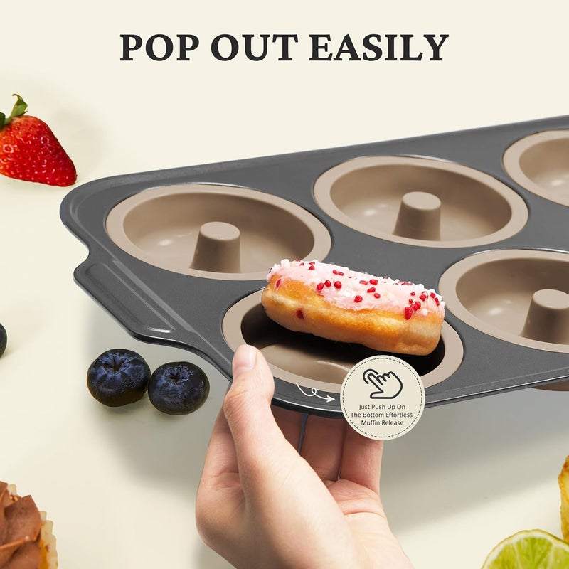BRONYPRO Silicone Donut Pan for Baking with Metal Frame, 3.35 Inch Large doughnut pan,donut molds for baking Nonstick Non Toxic Bakeware for Oven, Brown - Image 4