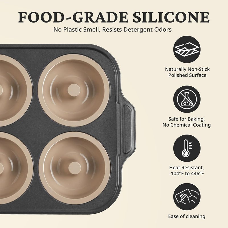 BRONYPRO Silicone Donut Pan for Baking with Metal Frame, 3.35 Inch Large doughnut pan,donut molds for baking Nonstick Non Toxic Bakeware for Oven, Brown - Image 5