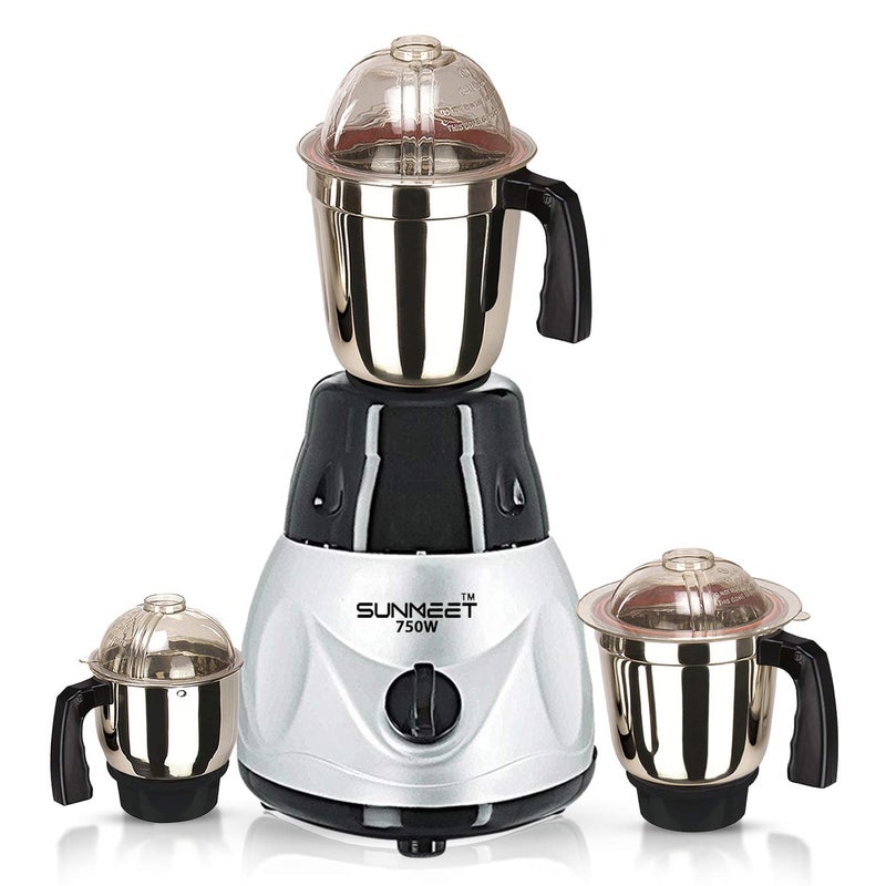 Sunmeet Sunmeet Black Silver Color 1HP Mixer Grinder with 3 Jar 1 Large Jar 1 Medium Jar and 1 Chutney Jar TAN20SUN8Make In IndiaISI CERTIFIED  - Image 1
