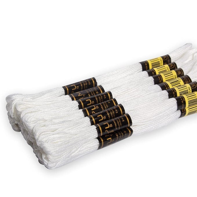 12 PIECES WHITE COLOUR PREMIUM EMBROIDERY THREAD 100 EGYPTIAN COTTON PREMIUM SKEINS CROSS STITCH EMBROIDERY FLOSS OEKO TEX CERTIFIED STRANDED COTTON WHITE
