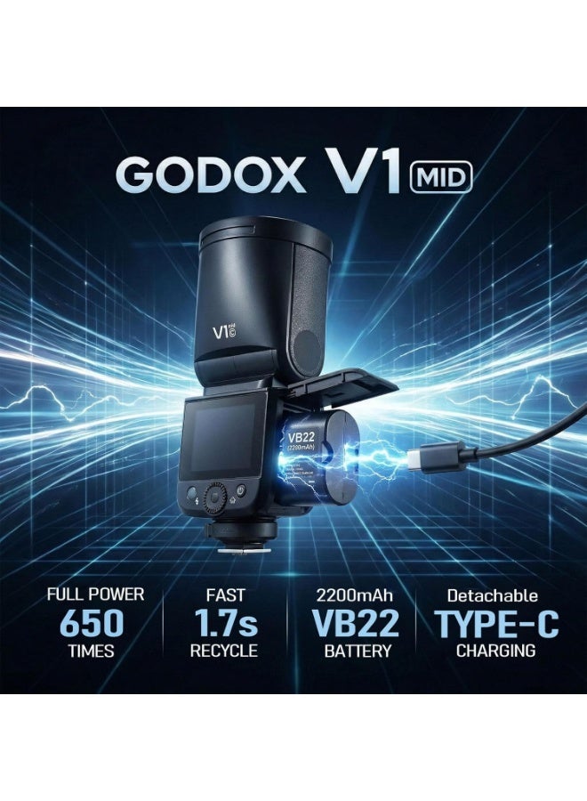Godox V1 MID S Flash for Sony,55W Round Head Speedlite Touchscreen,Upgrade 24mm,650+Full Power Pops,1.7s Recycle, TTL/HSS 1/8000s V1MID Lightweight Travel Flash for A7C II A6700 A7IV ZV-E1 Fits AK-R1 - Image 4