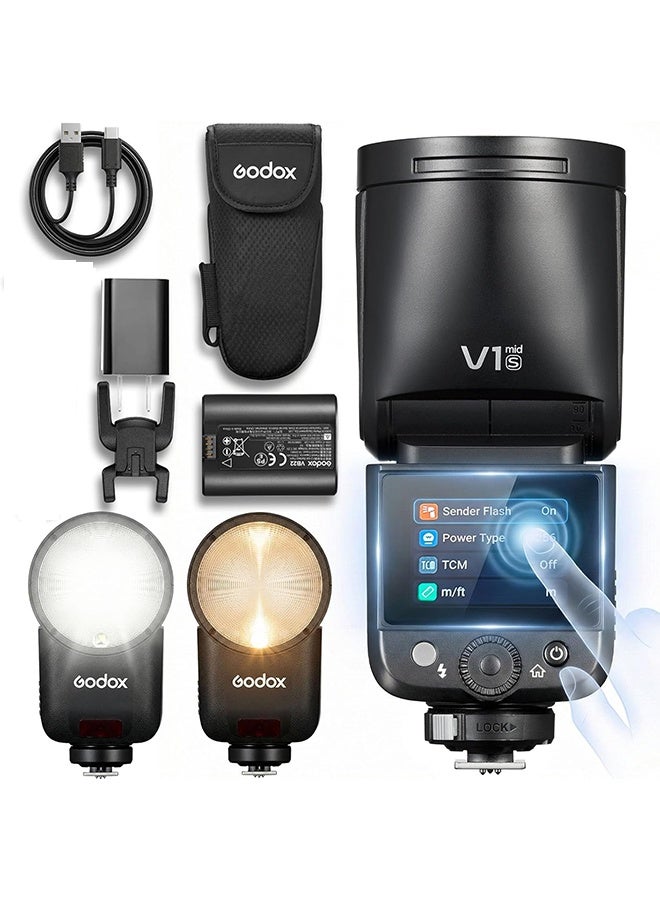Godox V1 MID S Flash for Sony,55W Round Head Speedlite Touchscreen,Upgrade 24mm,650+Full Power Pops,1.7s Recycle, TTL/HSS 1/8000s V1MID Lightweight Travel Flash for A7C II A6700 A7IV ZV-E1 Fits AK-R1 - Image 1
