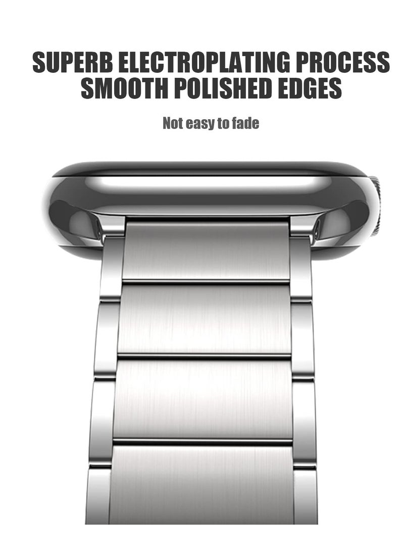 KASTWAVE Metal Straps Compatible with Apple Watch 45mm/44mm, Magnetic Metal iWatch Replacement Bands, Stainless Steel Strap for Apple Watch Series 7/6/5/4/SE (Sliver) - Image 2