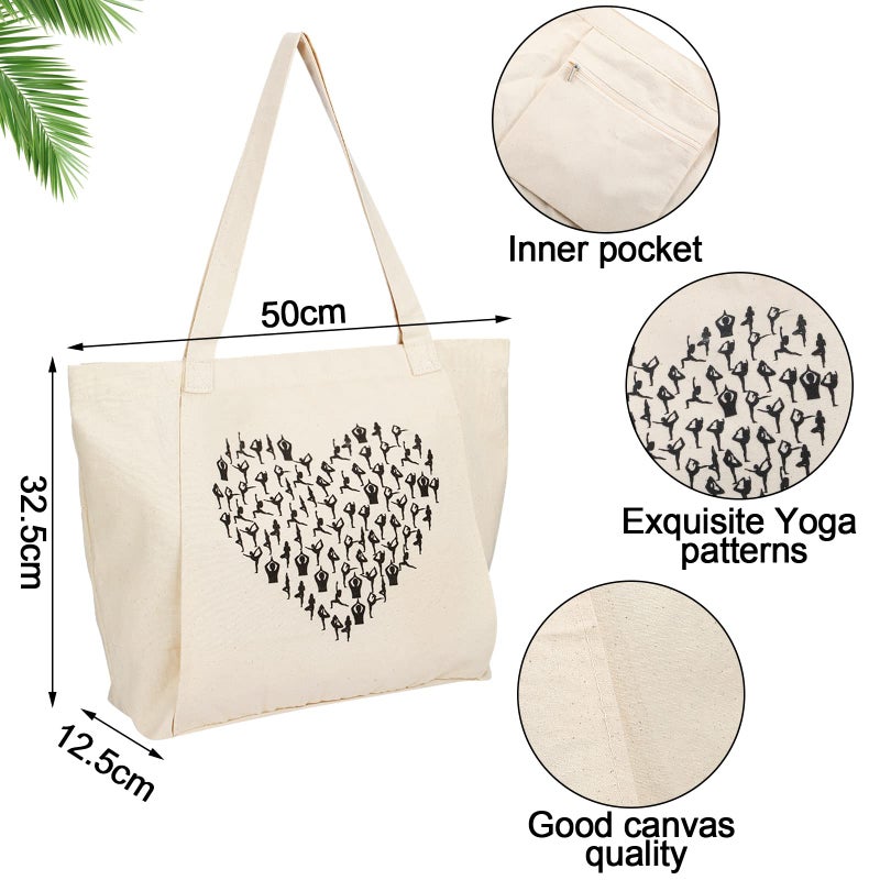 Saintrygo Yoga Bags for Women with Mat Carrier Canvas Pilates Tote Carryall Fits All Your Stuff for Travel Gym Workout(Beige) - Image 2
