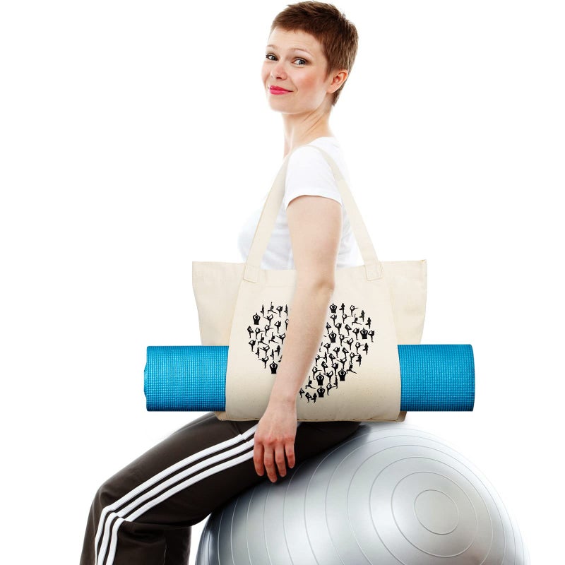 Saintrygo Yoga Bags for Women with Mat Carrier Canvas Pilates Tote Carryall Fits All Your Stuff for Travel Gym Workout(Beige) - Image 3