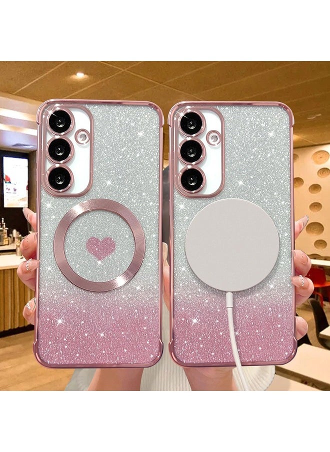 ShebSheb - for Samsung Galaxy S24 Case Glitter, Clear Magnetic Phone Cases with Camera Lens Protector [Compatible with MagSafe] Bling Sparkle Plating Soft TPU Slim ShockProof Protective Cover - Image 1