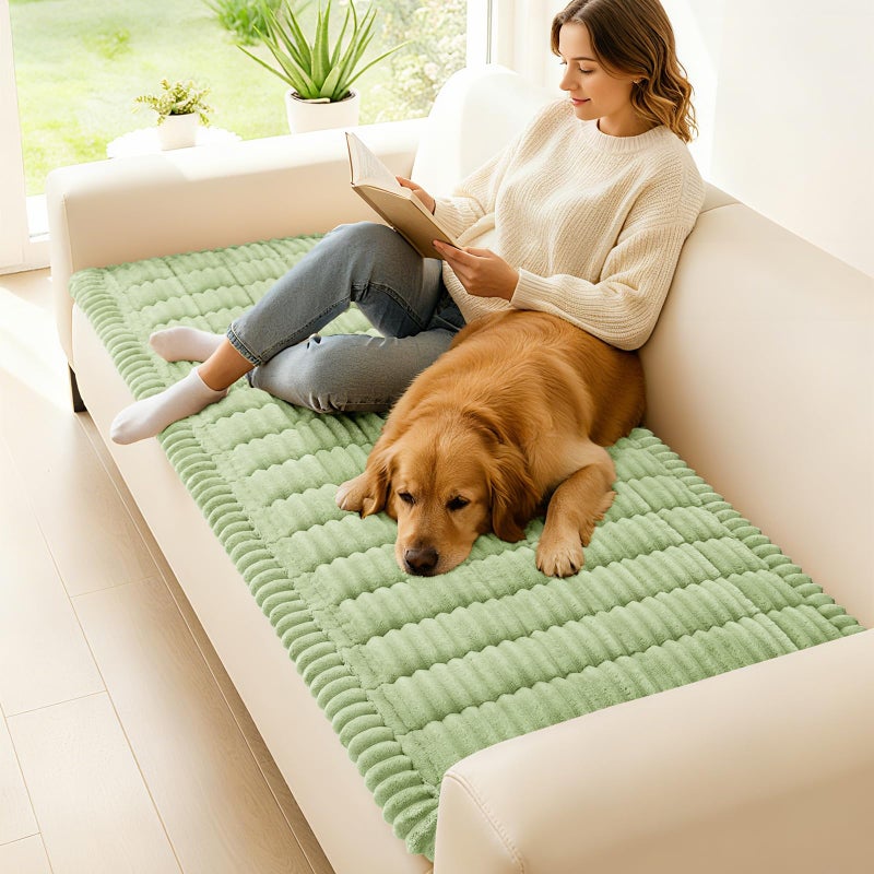 hyha Couch Covers for Dogs Washable, Non Slip Plush Dog Sofa Protectors, Fuzzy Pet Couch Covers for 3 Cushion Sofa Pet Friendly (Green, 27.6" x 59") - Image 2