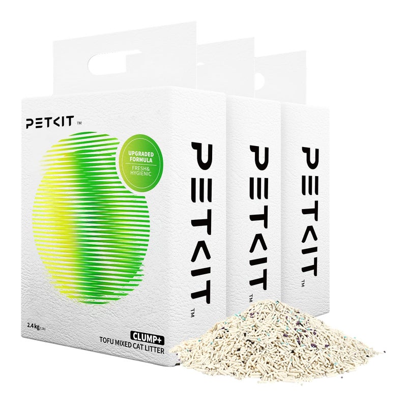 PETKIT Upgraded Clump+ Tofu Mixed Cat Litter, Water Flushable,Ultra Absorbent and Fast Drying, 100% Natural Ingredients Clumping Litter, Dust-Free Low Tracking Bentonite Litter (5.29lbÃ—3bags) - Image 1