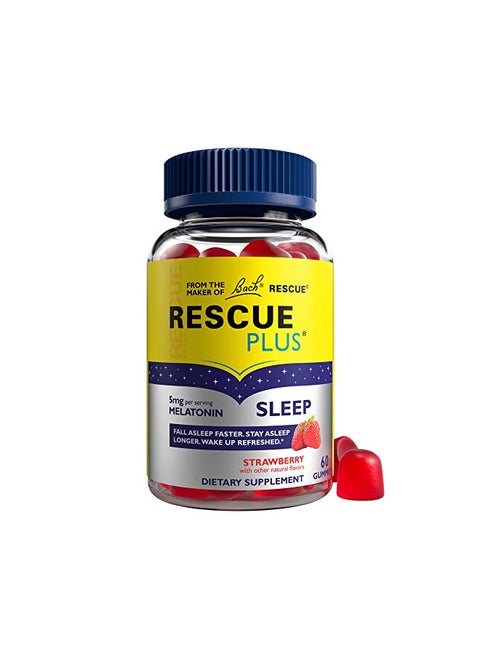 Bach RESCUE PLUS Melatonin Sleep Gummies, Natural Strawberry Flavor, Sleep Aid, Dietary Supplement, Vegan, Gluten-Free, No Artificial Flavors, Colors, 60 Count