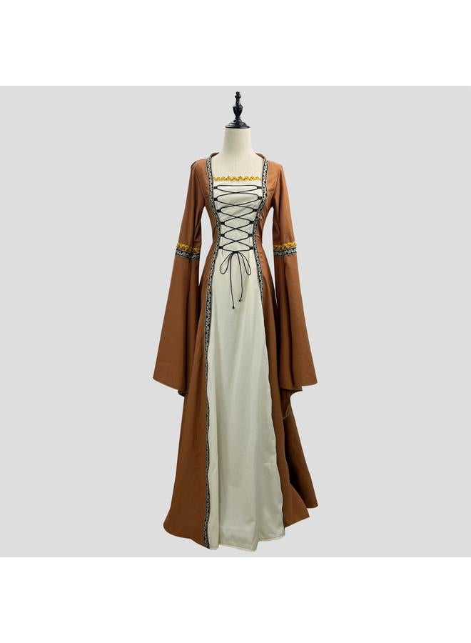 Bluejw European And American Square Collar Trumpet Sleeve Long Dress Gothic Vintage Women's Clothing Medieval Court Robe Plus Size - Image 1