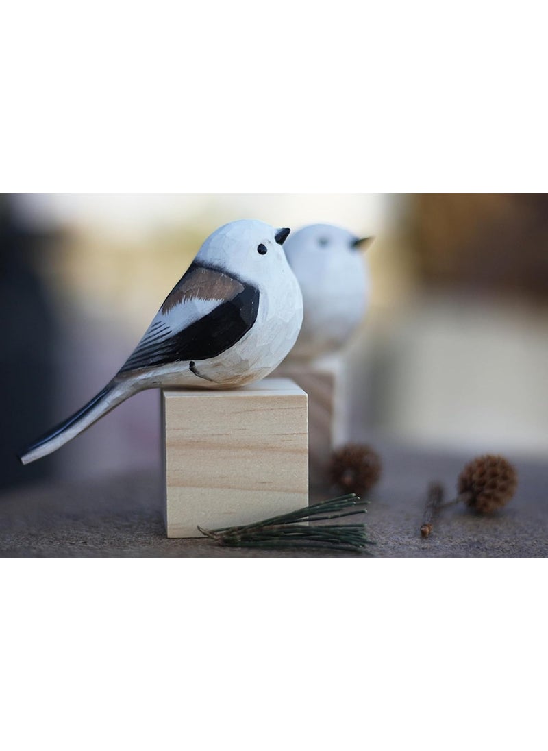 Colornest Colornest Wooden Bird Figurines Handcrafted Painted Wooden Statues for Home Decor Gift for Bird Lovers Housewarming Birthday Christmas Anniversaries Aegithalidae Bird  - Image 1