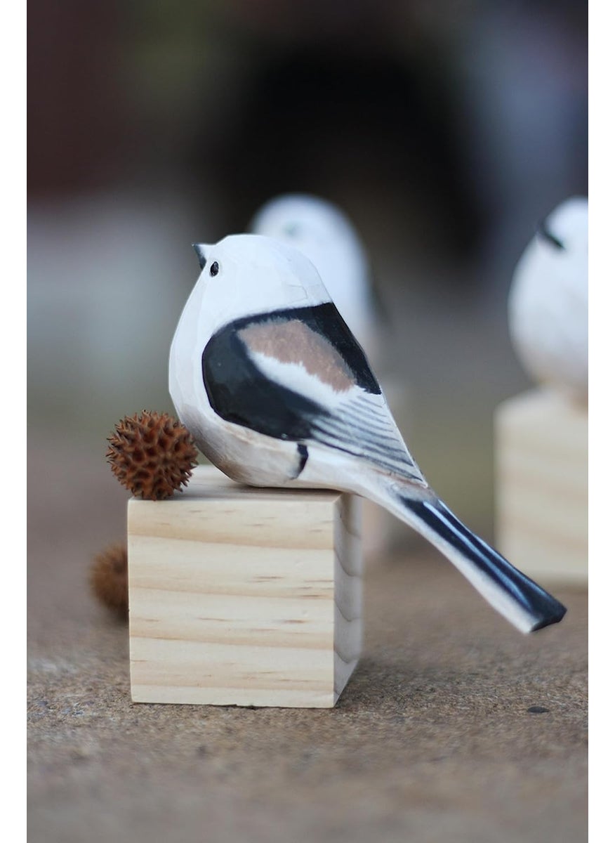 Colornest Colornest Wooden Bird Figurines Handcrafted Painted Wooden Statues for Home Decor Gift for Bird Lovers Housewarming Birthday Christmas Anniversaries Aegithalidae Bird  - Image 2