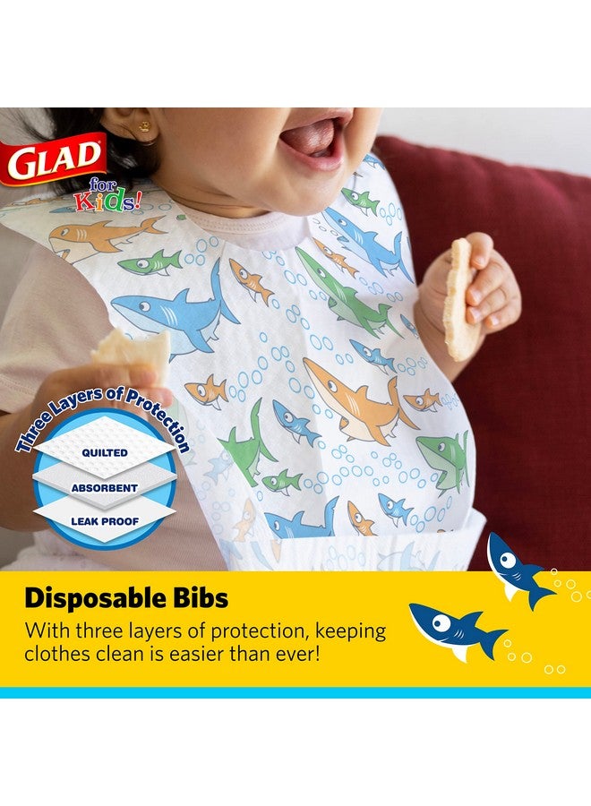 Glad for Kids Sharks Paper Bibs, 30 Count - Disposable Paper Bibs with Cute Sharks Design for Kids - Travel Bibs for Kids - Art & Craft Disposable Kids Bibs - Image 1