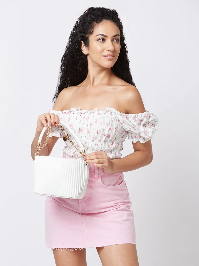 globus Globus Women White Self Design Party Handheld Bag