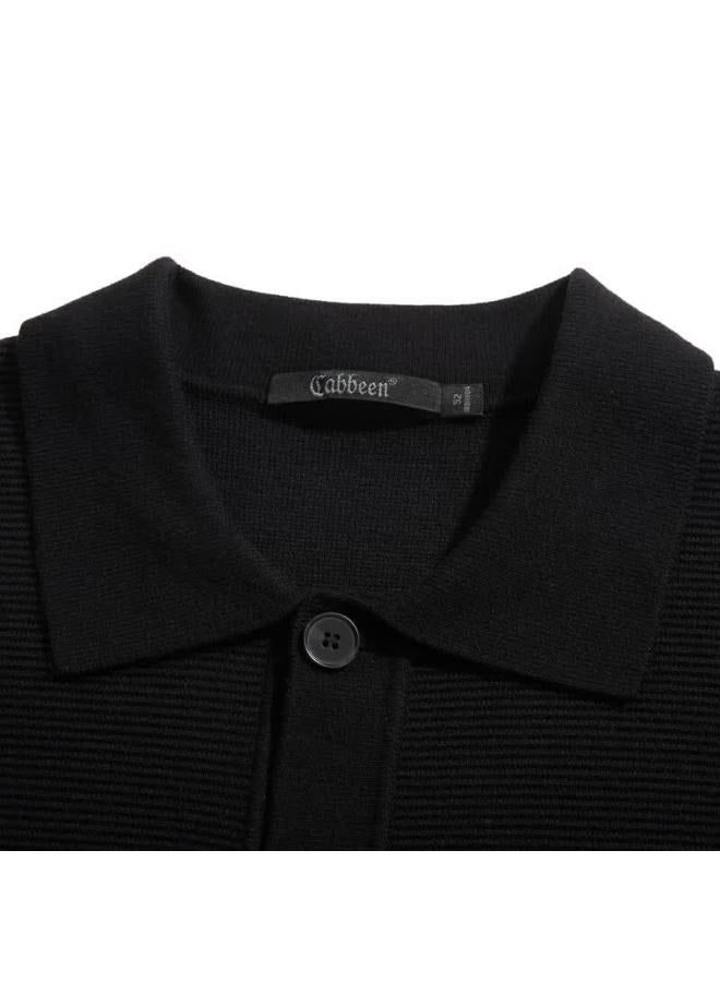 Cabbeen High-twist Core-spun Yarn Logo Tone-on-tone Embroidered Jacquard Knit Winter Lapel Cardigan Jacket