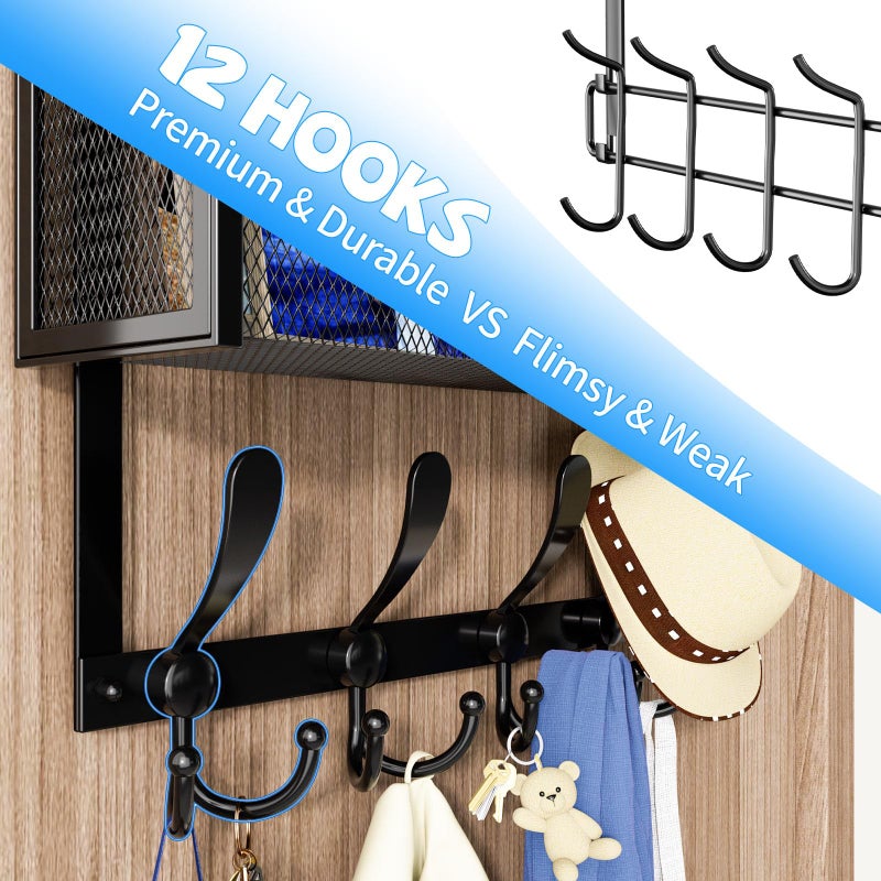 Kaiferty Over The Door Hooks Organizer, Coat Rack Over The Door Storage Hanger Towel Rack, Back of Door Storage Organizer for Bathroom,Bedroom,Kitchen,Office (Black, 3-Tier) - Image 3