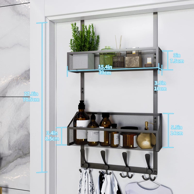 Kaiferty Over The Door Hooks Organizer, Coat Rack Over The Door Storage Hanger Towel Rack, Back of Door Storage Organizer for Bathroom,Bedroom,Kitchen,Office (Black, 3-Tier) - Image 4