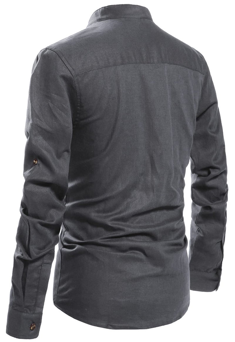 NITAGUT Men Henley Neck Long Sleeve Daily Look Linen Shirts Casual Beach T Shirts (US L/Chest 42-45, Dark Grey) - Image 4
