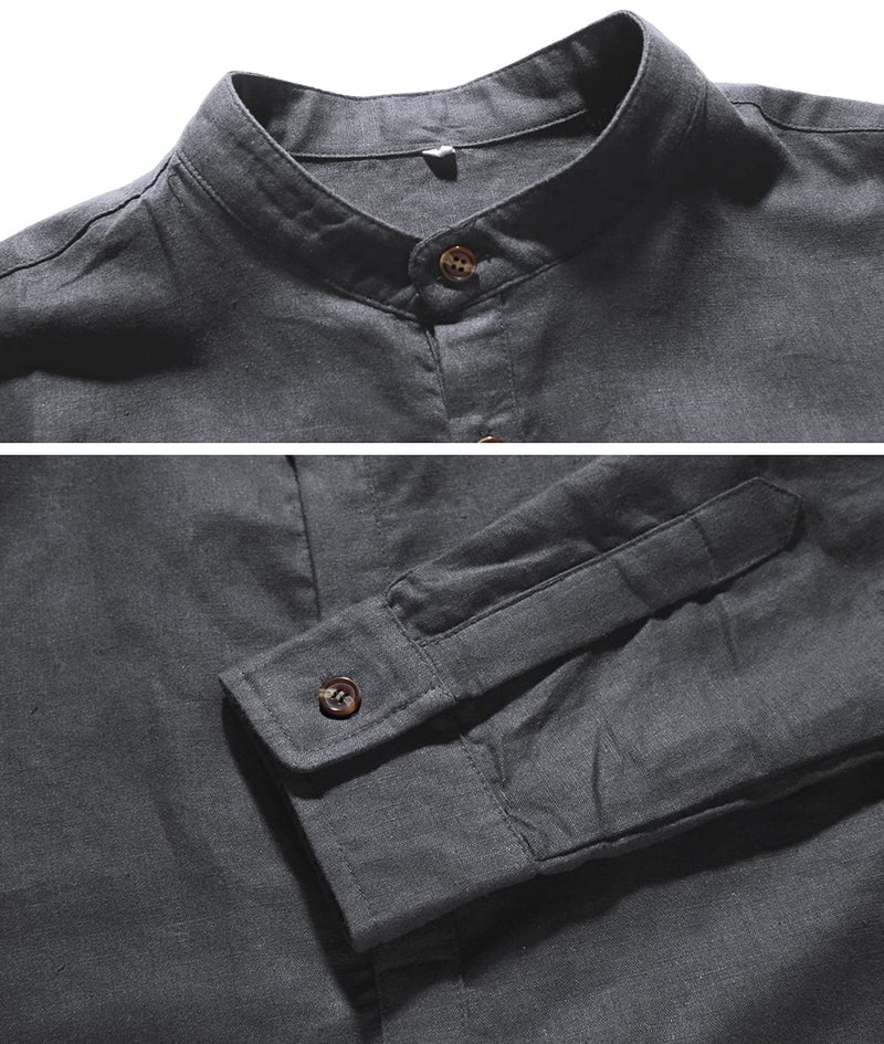 NITAGUT Men Henley Neck Long Sleeve Daily Look Linen Shirts Casual Beach T Shirts (US L/Chest 42-45, Dark Grey) - Image 5