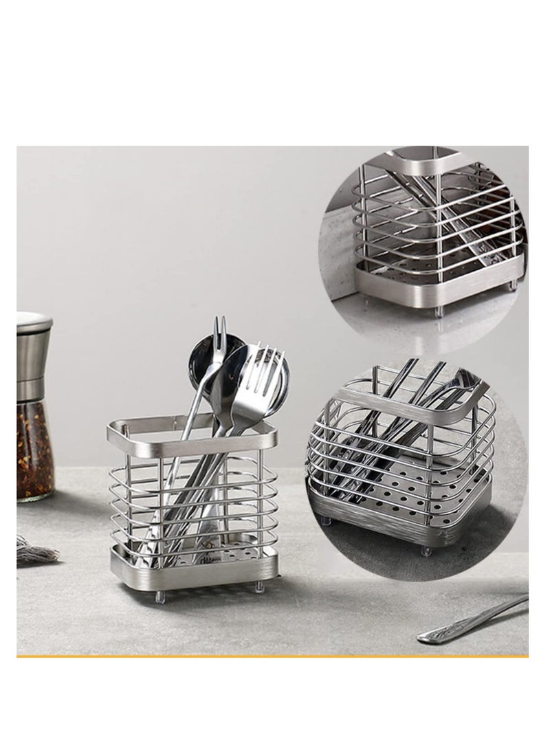 Excefore Kitchen Cutlery Utensil Holder, Stainless Steel Kitchen Sink Organisers, Cutlery Drainer for Kitchen Utensil, Rust Proof Kitchen Sink Organiser, for Knives and Spoons, Spatulas, Tongs - Image 4