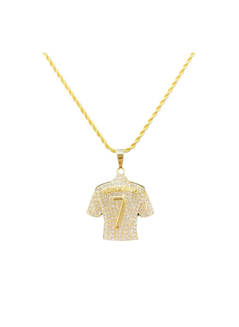 Gasin - Hip Hop Cristiano Ronaldo Gold Pendant Necklace with Diamonds No. 7 Jersey - Image 1