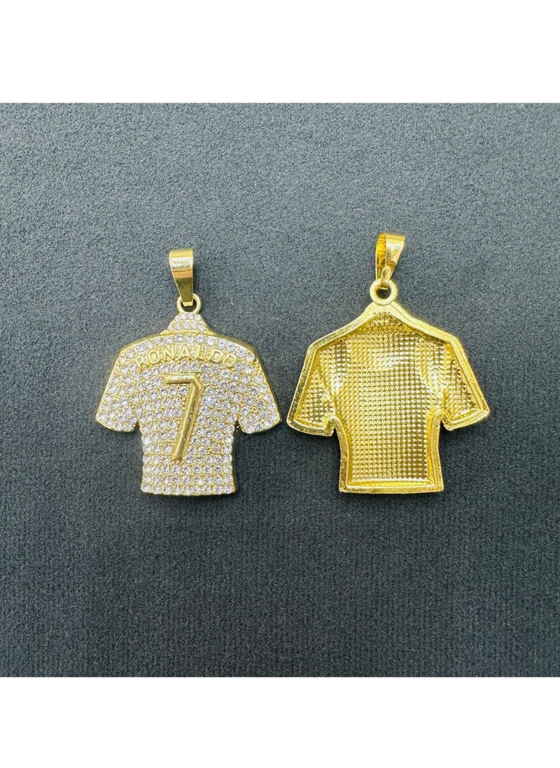 Gasin - Hip Hop Cristiano Ronaldo Gold Pendant Necklace with Diamonds No. 7 Jersey - Image 1