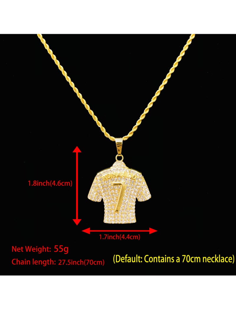 Gasin - Hip Hop Cristiano Ronaldo Gold Pendant Necklace with Diamonds No. 7 Jersey - Image 1