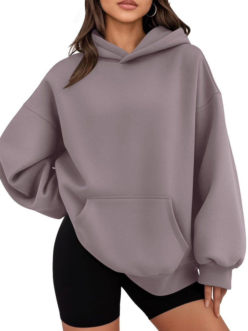 WYNNQUE Hoodies for Women Oversized Sweatshirts Fall Fashion Outfits 2026 Casual Sweaters Tops Fleece Plus Size Workout Comfy Winter Clothes GreyPurple L - Image 1