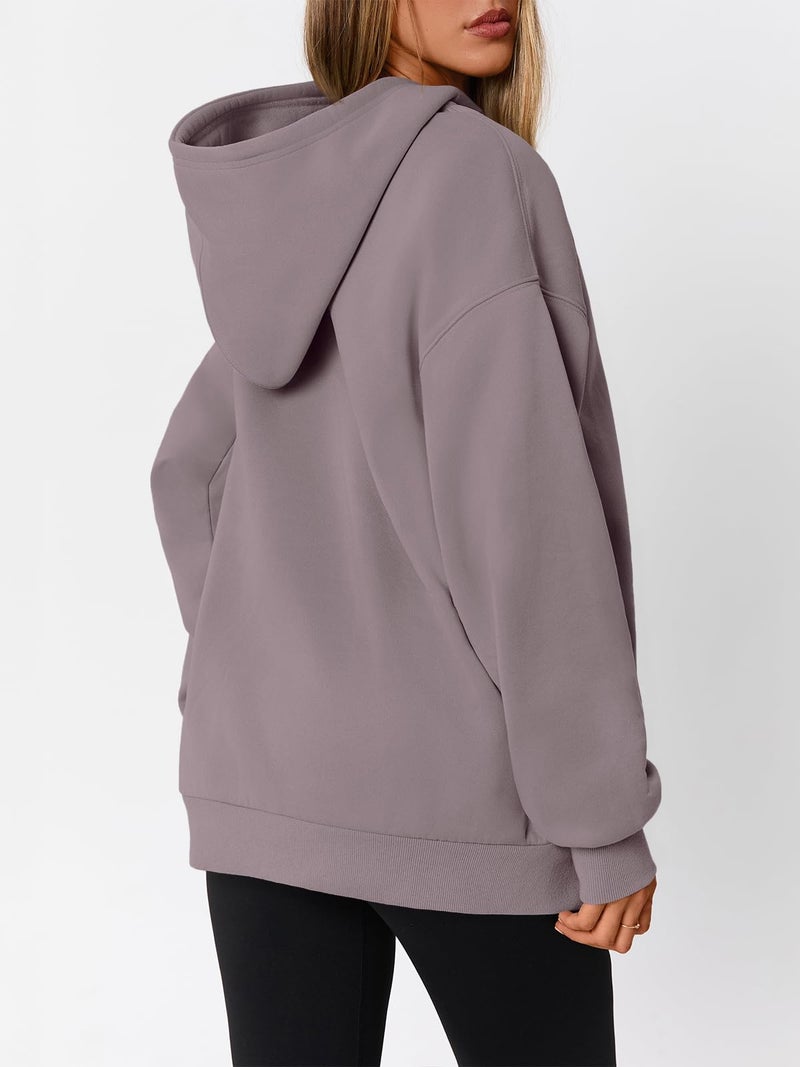 WYNNQUE Hoodies for Women Oversized Sweatshirts Fall Fashion Outfits 2026 Casual Sweaters Tops Fleece Plus Size Workout Comfy Winter Clothes GreyPurple L - Image 4