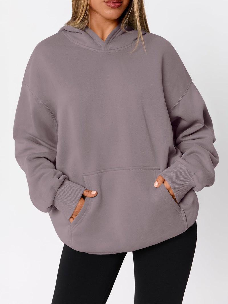 WYNNQUE Hoodies for Women Oversized Sweatshirts Fall Fashion Outfits 2026 Casual Sweaters Tops Fleece Plus Size Workout Comfy Winter Clothes GreyPurple L - Image 3