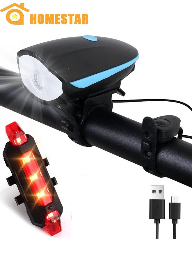 HOMESTAR Bike Light Set, USB Rechargeable Bycicle LED Accessories, Night Cycling Headlight and Tail Rear Reflectors for Mountain Bike, 3 Lighting Modes, Easy to Install - Image 1