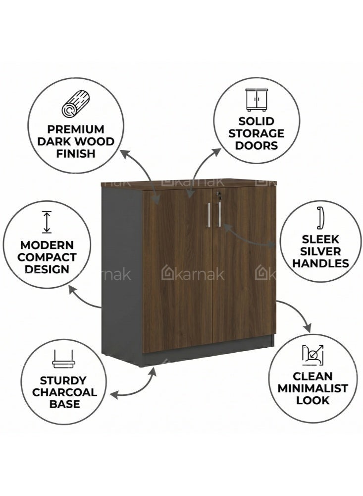 KARNAK Royalcraft Wooden 2-Door Low Cabinet, Walnut & Grey Office Storage Cabinet - Image 3