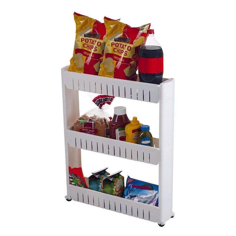 GION 3 Layer Plastic Storage Organizer Slim Rack Shelf with Wheels Kitchen Trolley Rack Holder Foldable Storage Organizer Kitchen Bathroom Pantry Storage Shelves Trolley 1Pcs - Image 5