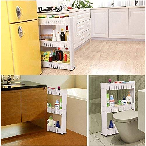 GION 3 Layer Plastic Storage Organizer Slim Rack Shelf with Wheels Kitchen Trolley Rack Holder Foldable Storage Organizer Kitchen Bathroom Pantry Storage Shelves Trolley 1Pcs - Image 4