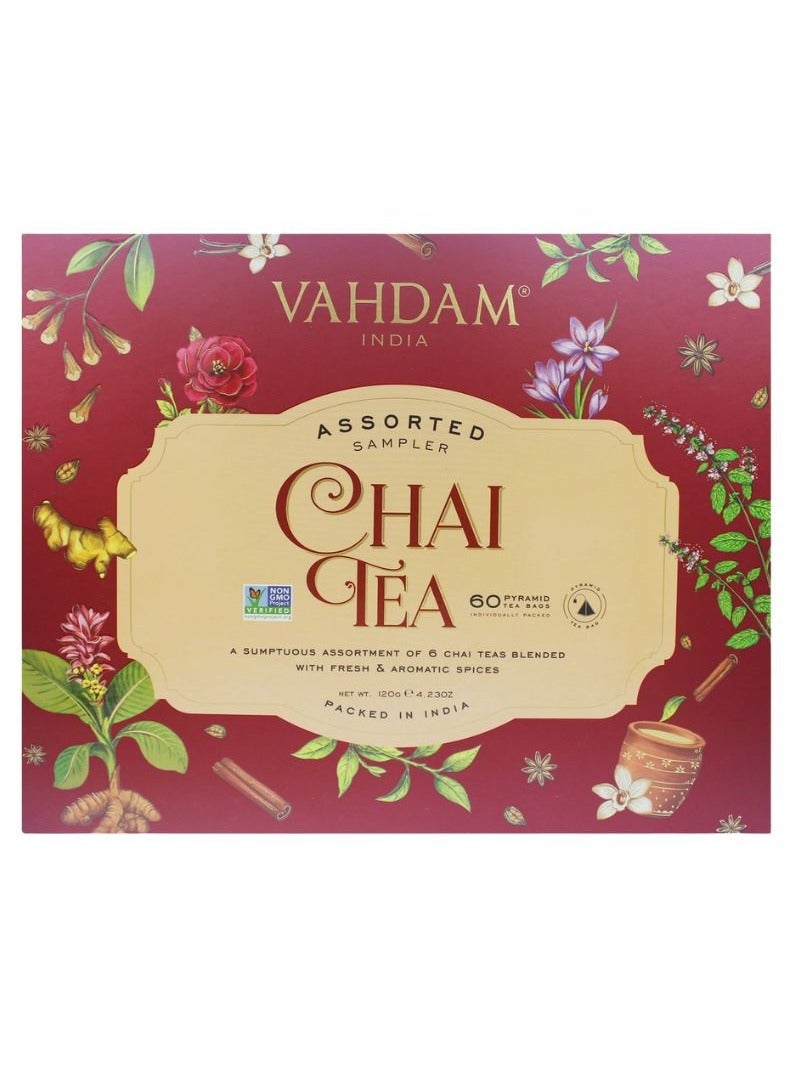 Vahdam Individually Packed Assorted Pyramid Tea Gift Set 60 Teabags (120g)  - Image 1