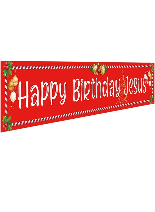 Shiny Ushinemi Happy Birthday Jesus Banner Christmas Party Decorations for Outdoor Yard Decor Sign,9.8X1.6 Ft - Image 1