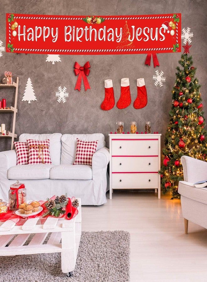 Shiny Ushinemi Happy Birthday Jesus Banner Christmas Party Decorations for Outdoor Yard Decor Sign,9.8X1.6 Ft - Image 2