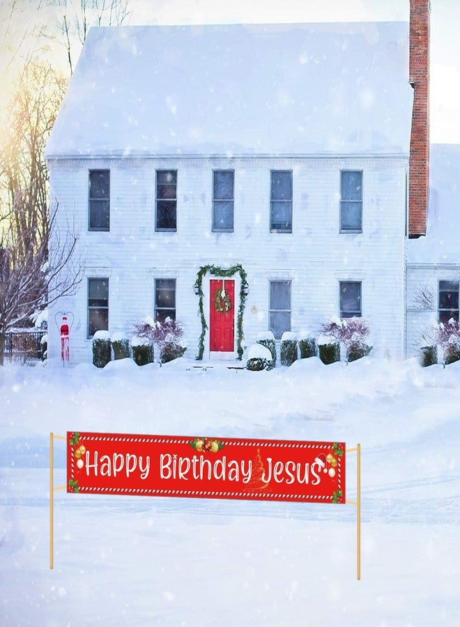Shiny Ushinemi Happy Birthday Jesus Banner Christmas Party Decorations for Outdoor Yard Decor Sign,9.8X1.6 Ft - Image 3