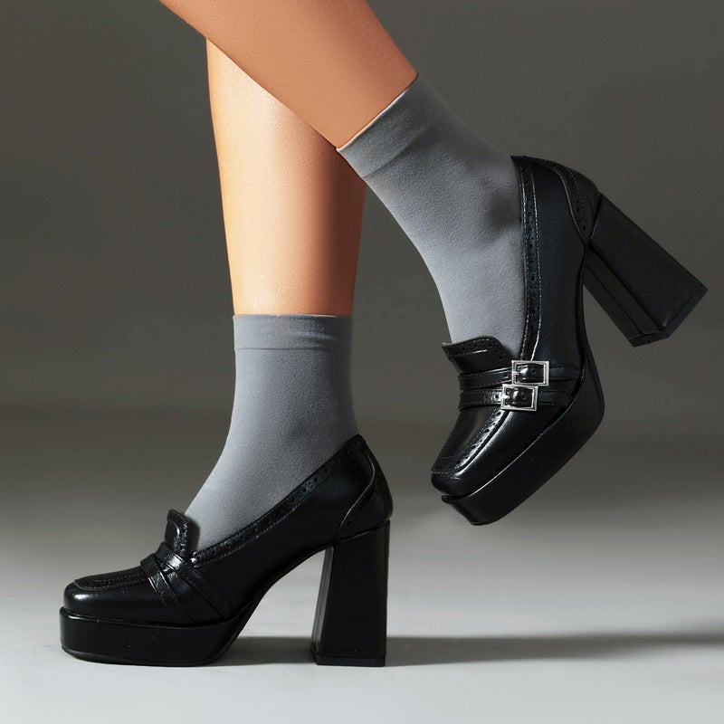 Spring 2024 Fashion Thick Bottom Square Head 40-43 Plus Size Flower Shallow Mouth High-Heeled Single Shoes For Women - Image 5