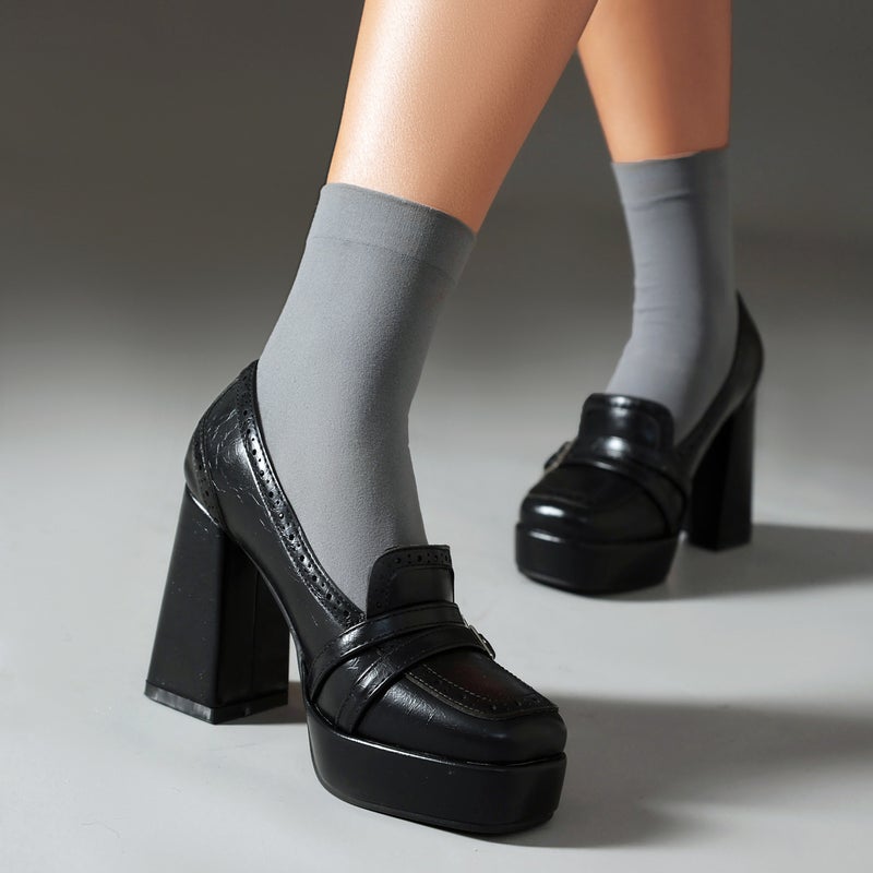 Spring 2024 Fashion Thick Bottom Square Head 40-43 Plus Size Flower Shallow Mouth High-Heeled Single Shoes For Women - Image 2