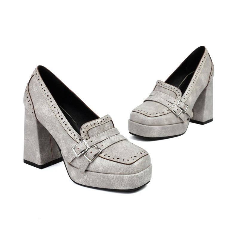 Spring 2024 Fashion Thick Bottom Square Head 40-43 Plus Size Flower Shallow Mouth High-Heeled Single Shoes For Women - Image 1